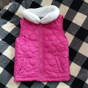 Real Love Quilted Vest  Hot Pink  White Fluffy Collar  Toddler Girls 24 Months